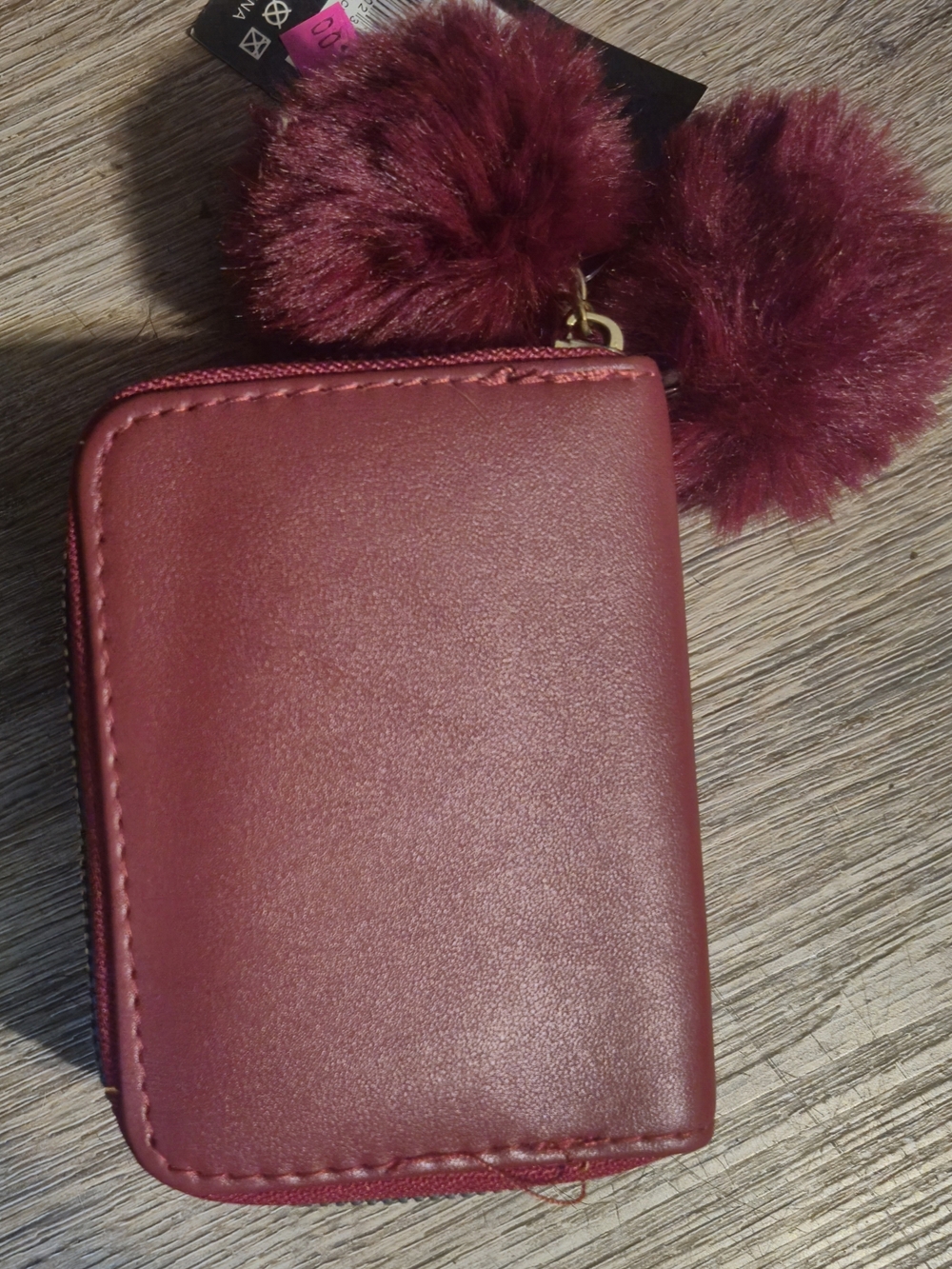 Women’s Burgundy Wallet with Pom Pom Charm
